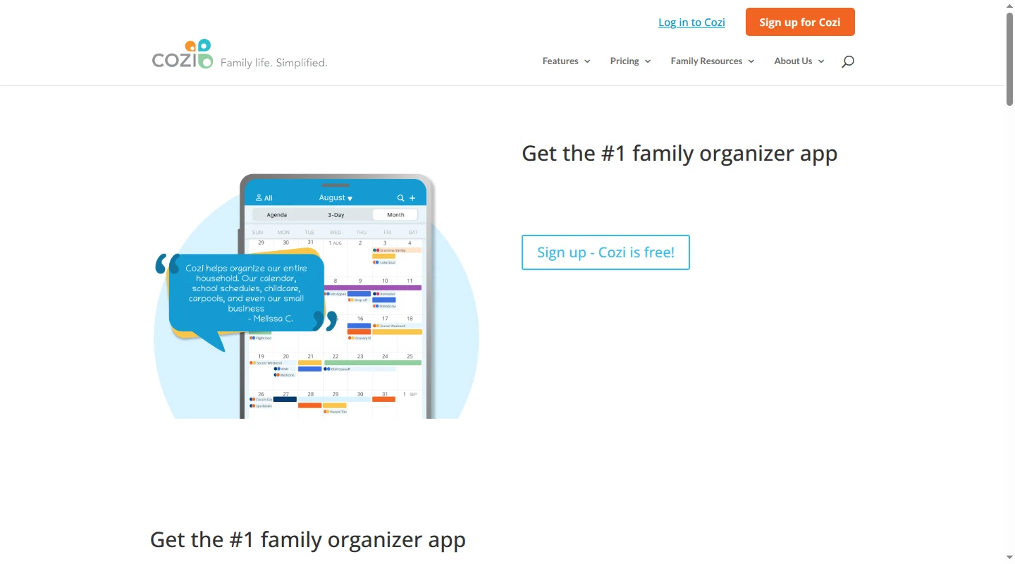 Cozi family organizer homepage