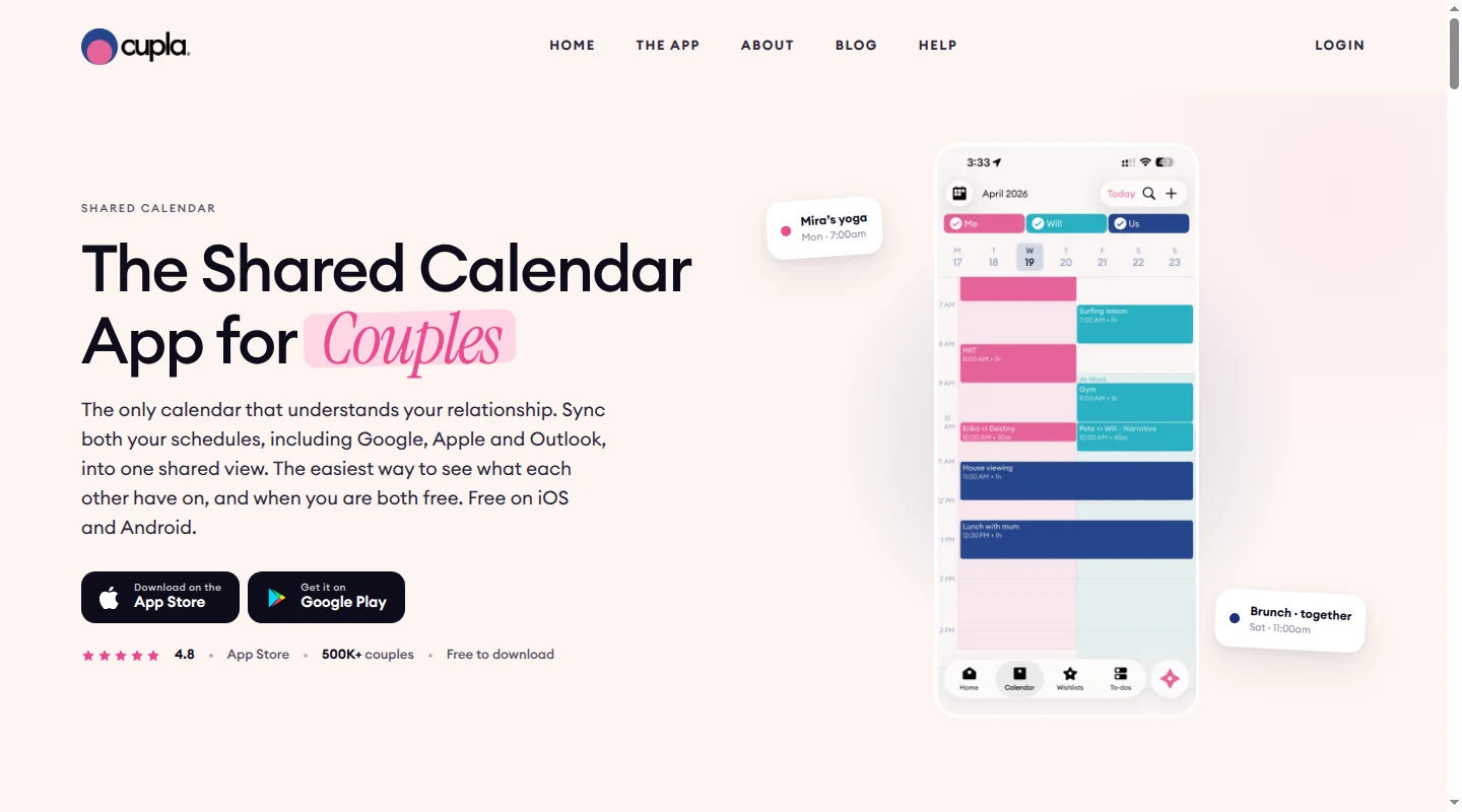 Cupla couples calendar homepage