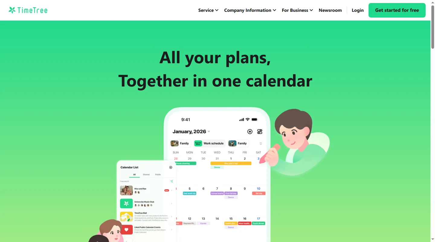 TimeTree shared calendar homepage